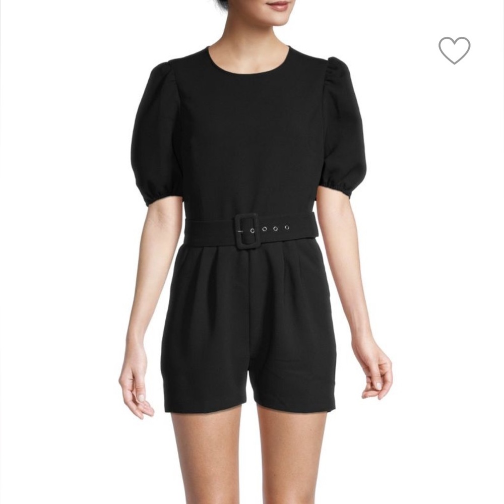 Puffed-Sleeve Belted Romper